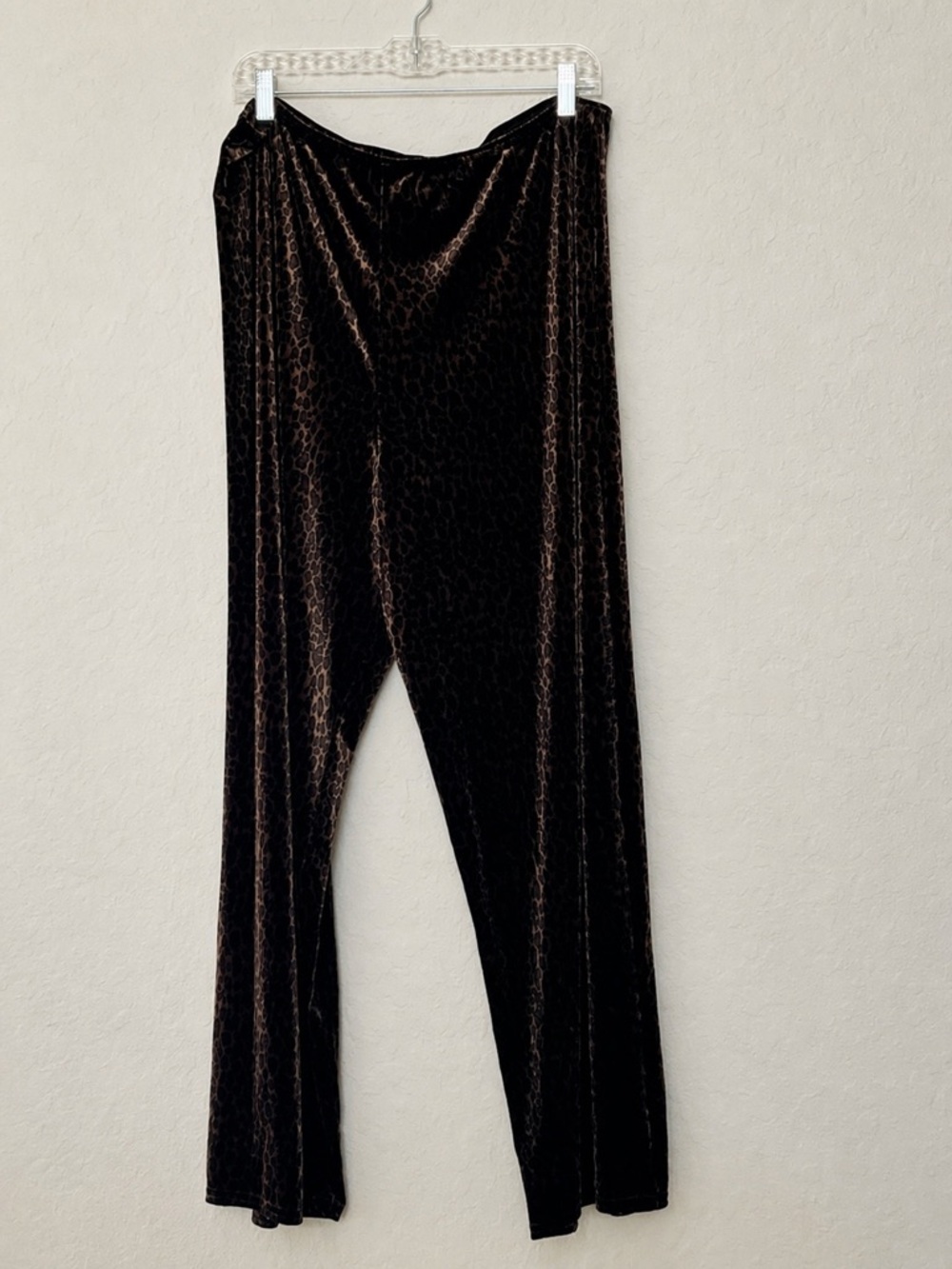 Kathie Lee Collection Velvet Leopard Print Wide Leg Stretch Waist Pants XL Y2K